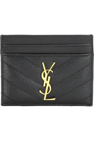 Saint Laurent Accessoires, Dames, Zwart, ONE Size, Leer, Monogram Leren Kaarthouder Zwart
