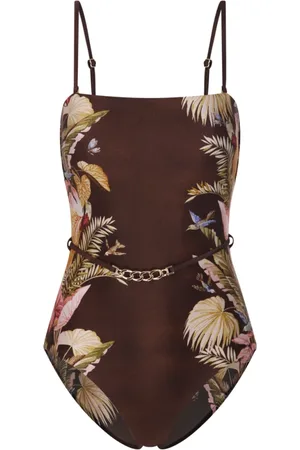 ZIMMERMANN Badkleding, Dames, Bruin, M, Burgundy Palm Floral Bandeau Badpak