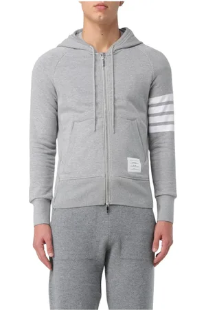 Thom Browne Sweatshirts & Hoodies, Heren, Grijs, M, Katoen, Klassieke Zip Hoodie Sweatshirt