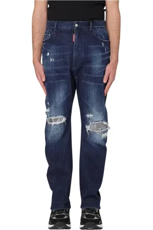Dsquared2 Jeans, Heren, Blauw, XL, Kristalversierde Blauwe Jeans