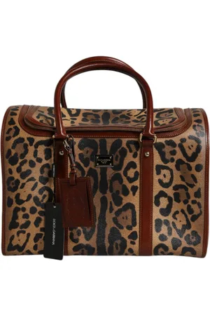 Dolce & Gabbana Tassen, Dames, Bruin, ONE Size, Luipaardprint Logo Plaque Handtas