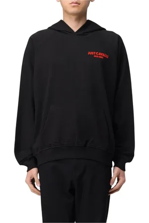 Roberto Cavalli Sweatshirts & Hoodies, Heren, Zwart, L, Katoen, Zwarte Logo Hoodie voor Mannen