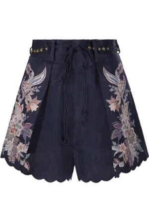 ZIMMERMANN Korte broeken, Dames, Blauw, M, Linnen, Paisley Rhiannon Tuck Shorts