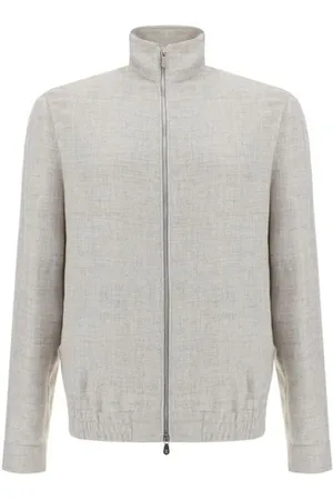 Brunello Cucinelli Jassen, Heren, , M, Linnen, Linnen Jack met Hoge Kraag en Rits