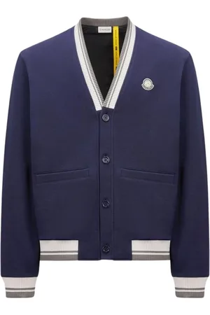 Moncler Truien, Heren, Blauw, M, Katoen, Blauwe V-hals Cardigan Sweater