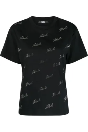 Karl Lagerfeld Tops, Dames, Zwart, L, T-shirt met korte mouwen