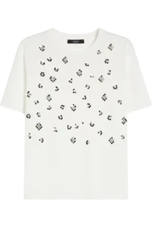 Max Mara Tops, Dames, Wit, M, Katoen, Geborduurd Katoenen T-shirt Cabina Wit