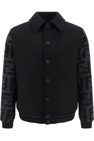 Fendi Jassen, Heren, Zwart, M, Wol, Gewatteerde wollen jas met FF-logo