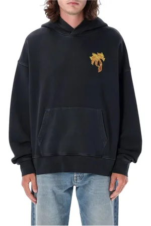 Palm Angels Sweatshirts & Hoodies, Heren, Zwart, L, Katoen, Zwarte Grafische Hoodie voor Mannen