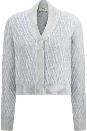Fendi Truien, Dames, Blauw, L, Zijden Jacquard Weefsel Vest met Verborgen Sluiting