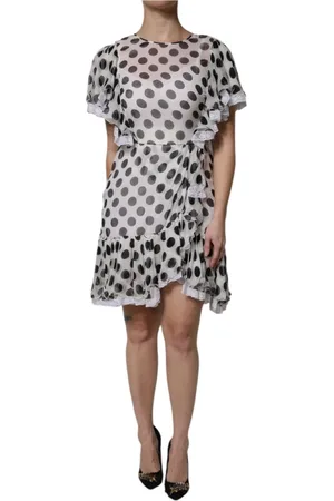 Dolce & Gabbana Kleedjes, Dames, Wit, S, Witte Polka Dot Zijden A-lijn Jurk