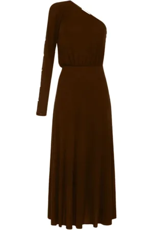 Elisabetta Franchi Kleedjes, Dames, Bruin, M, Een-schouder jurk in cacao kleur