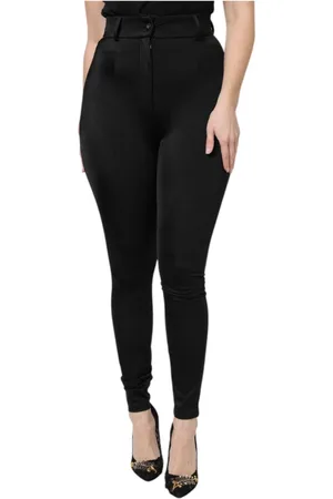 Dolce & Gabbana Broeken, Dames, Zwart, 2Xl, Nylon, Zwarte hoge taille slim fit broek