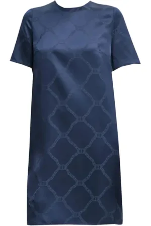 Twin-Set Kleedjes, Dames, Blauw, M, Lyocell Monogram Jurk