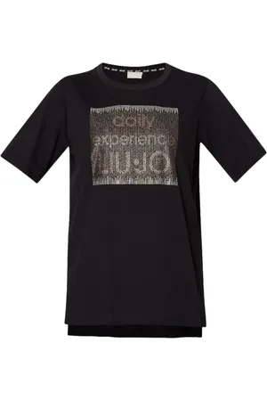 Liu Jo Tops, Dames, Zwart, L, Katoen, Basis Katoenen T-shirt met Logoprint