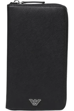 Emporio Armani Accessoires, Heren, Zwart, ONE Size, Leer, Witte ritsportemonnee voor mannen