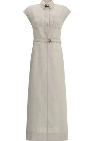 Brunello Cucinelli Kleedjes, Dames, , S, Linnen, Elegante Linnen Jurk met Zakken