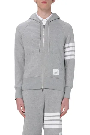 Thom Browne Sweatshirts & Hoodies, Heren, Grijs, M, Katoen, Gestreepte Rits Hoodie Grijs Heren