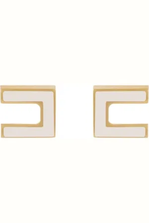 Elisabetta Franchi Accessoires, Dames, Geel, ONE Size, Leer, Logo Oorbellen Vlinder Sluiting Metaal Emaille