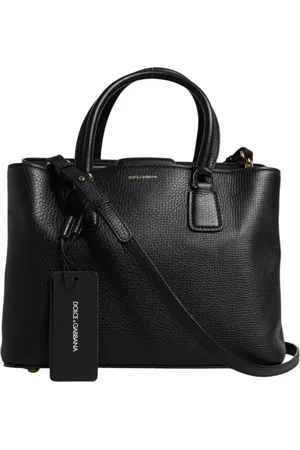 Dolce & Gabbana Tassen, Dames, Zwart, ONE Size, Leer, Zwarte Kalfsleren Logo Plaque Handtas