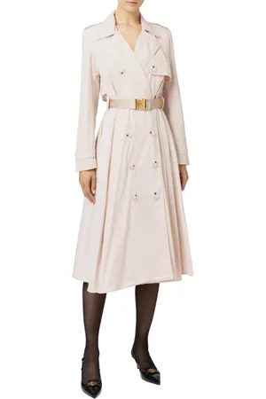 Elisabetta Franchi Mantels, Dames, Wit, M, Nylon, Nylon Dubbelbreasted Trenchcoat