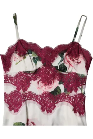 Dolce & Gabbana Tops, Dames, Veelkleurig, S, Katoen, Wit Rose Print Kant Tank Top