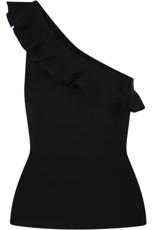 ZIMMERMANN Tops, Dames, Zwart, S, Zwart Frill Asymmetrische Tanktop