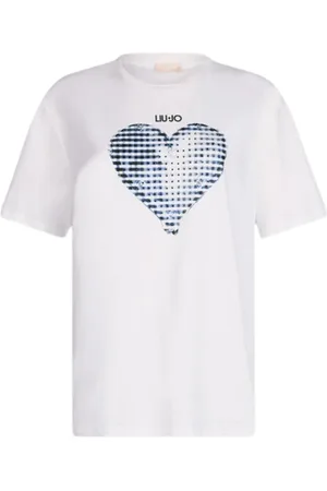 Liu Jo Tops, Dames, Wit, XS, Katoen, Hartprint Katoenen T-Shirt