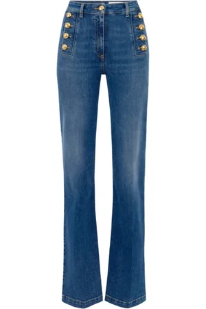 Elisabetta Franchi Jeans, Dames, Blauw, W29, Katoen, Hoge taille flare jeans in vintage blauw