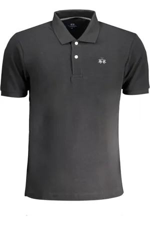 La Martina Tops, Heren, Zwart, XL, Katoen, Zwart Katoenen Poloshirt met Borduurwerk