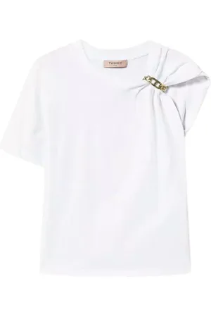 Twin-Set Tops, Dames, Wit, M, Katoen, T-shirt met korte mouwen en kettingmotief