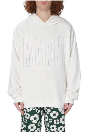 Marni Sweatshirts & Hoodies, Heren, Wit, L, Katoen, Geborduurd Logo Hoodie
