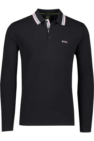 HUGO BOSS Tops, Heren, Blauw, L, Lange mouw donkerblauwe poloshirt