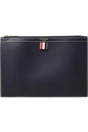 Thom Browne Accessoires, Heren, Blauw, ONE Size, Leer, Navy Leren Zip Around Clutch