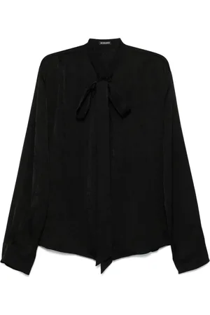 ANN DEMEULEMEESTER Blouses & Shirts, Heren, Zwart, L, Zwarte Staande Kraag Blouse met Foulard
