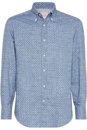 Brunello Cucinelli Overhemden, Heren, Blauw, M, Blauwe Button-Down Shirt met Box-Pleat Detail