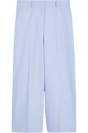 Max Mara Broeken, Dames, Blauw, L, Katoen, Zircone Katoen en Linnen Enkellange Broek