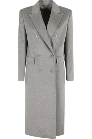 Max Mara Mantels, Dames, Grijs, S, Wol, Wollen jas Corolla Dubbele rij knopen Grijs