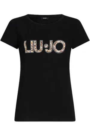 Liu Jo Tops, Dames, Zwart, XL, Katoen, Basis Ronde Hals T-Shirt met Animal Print