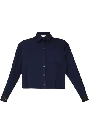 Liu Jo Blouses & Shirts, Dames, Blauw, M, Denim, Donkerblauwe Cropped Denim Shirt