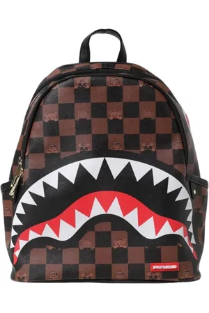 Sprayground Tassen, Heren, Bruin, ONE Size, Leer, Bruine Schaakbord Haai Mini Rugzak