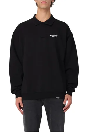 Represent Sweatshirts & Hoodies, Heren, Zwart, M, Katoen, Zwarte Polo Kraag Sweatshirt