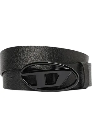 Diesel Accessoires, Heren, Zwart, 90 CM, Leer, Zwarte Leren Riem met Ovaal Gesp