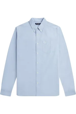 Fred Perry Overhemden, Heren, Grijs, XS, Katoen, Klassieke Overhemd Lange Mouw Lichtblauw