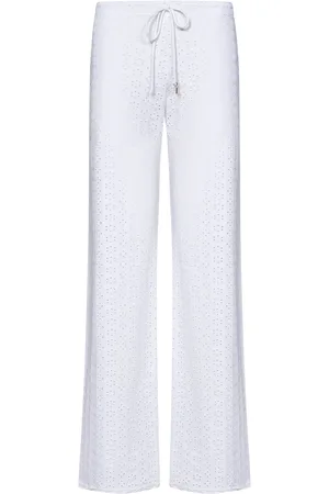 FISICO Broeken, Dames, Wit, L, Witte bruidsdruk microfiber broek