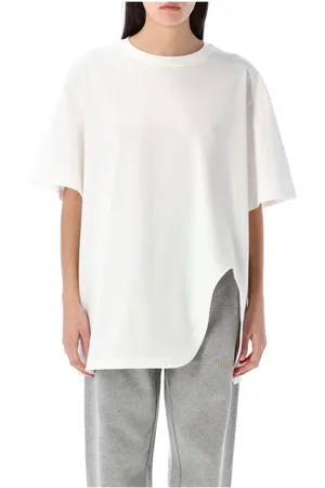 The Attico Tops, Dames, Wit, 2Xs, Katoen, Wit Oversized T-shirt met Geribbelde Ronde Hals