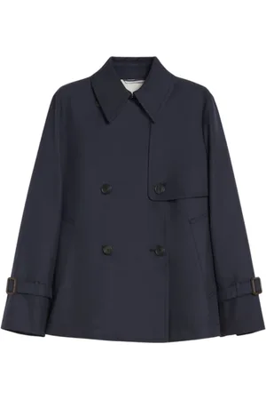 Max Mara Jassen, Dames, Blauw, S, Korte trenchcoat met uitlopende silhouet