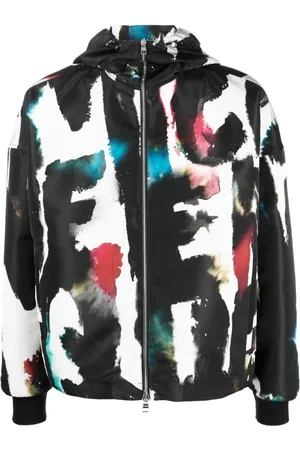 Alexander McQueen Jassen, Heren, Veelkleurig, M, Polyester, Waterkleur windjack Water Graffiti Print