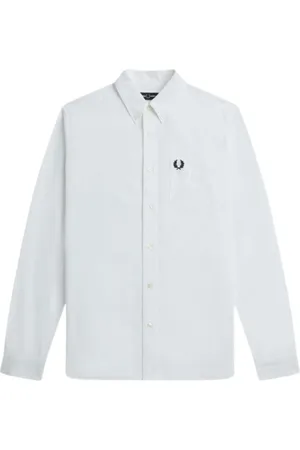 Fred Perry Overhemden, Heren, Wit, S, Wit Overhemd met Lange Mouwen