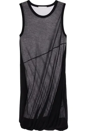 Helmut Lang Kleedjes, Dames, Zwart, S, Katoen, Zwarte Bubble Jurk Giricollo Jersey Overlay